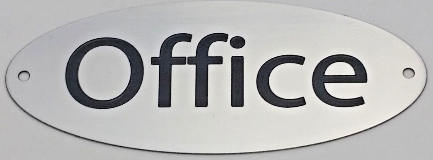 Stainless Steel OVAL SIGN “OFFICE” Classic Deeply Etched / Solid made in USA