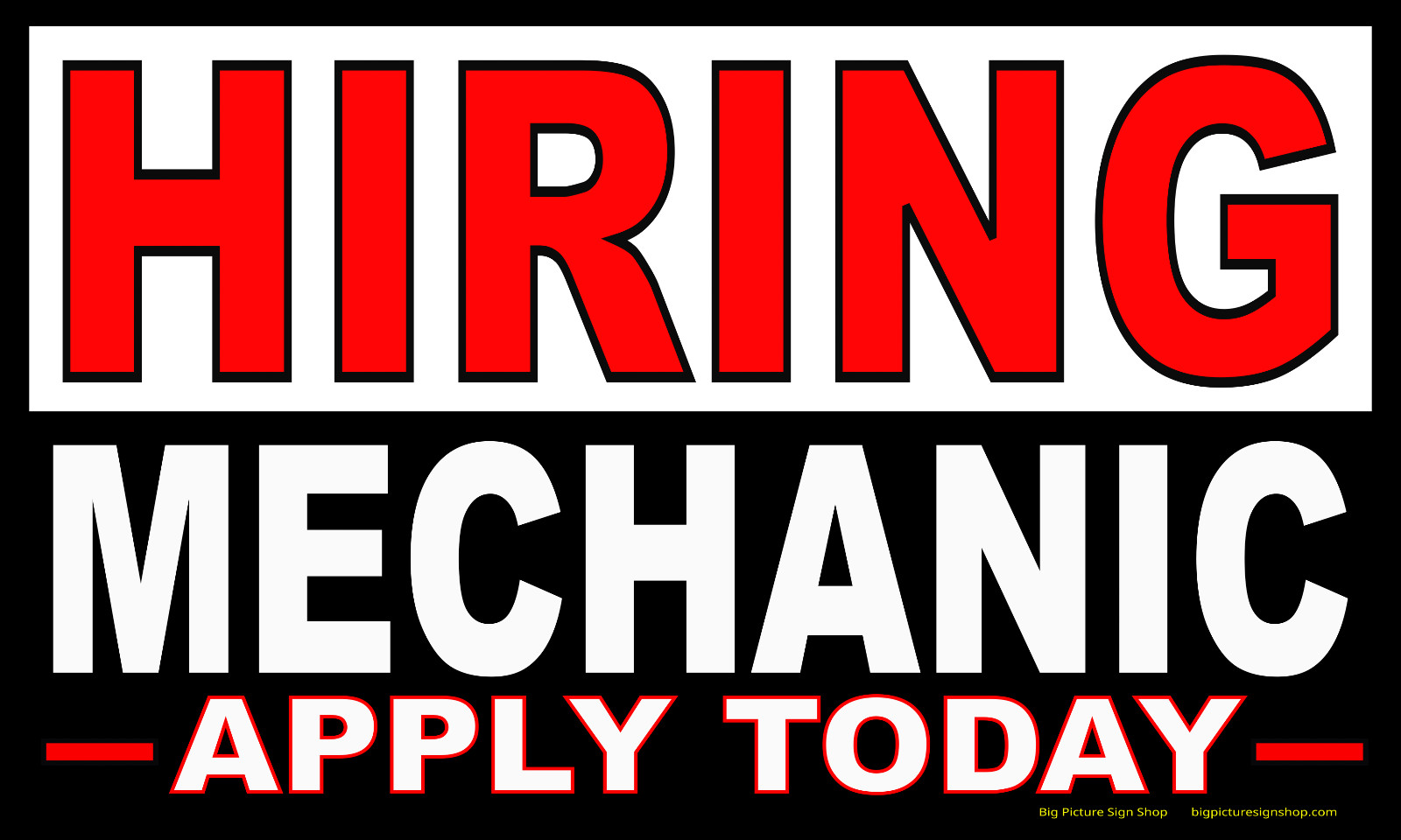 HIRING MECHANIC APPLY TODAY – LARGE -Banners -Vinyl -Red/Black -USA MADE-QUALITY