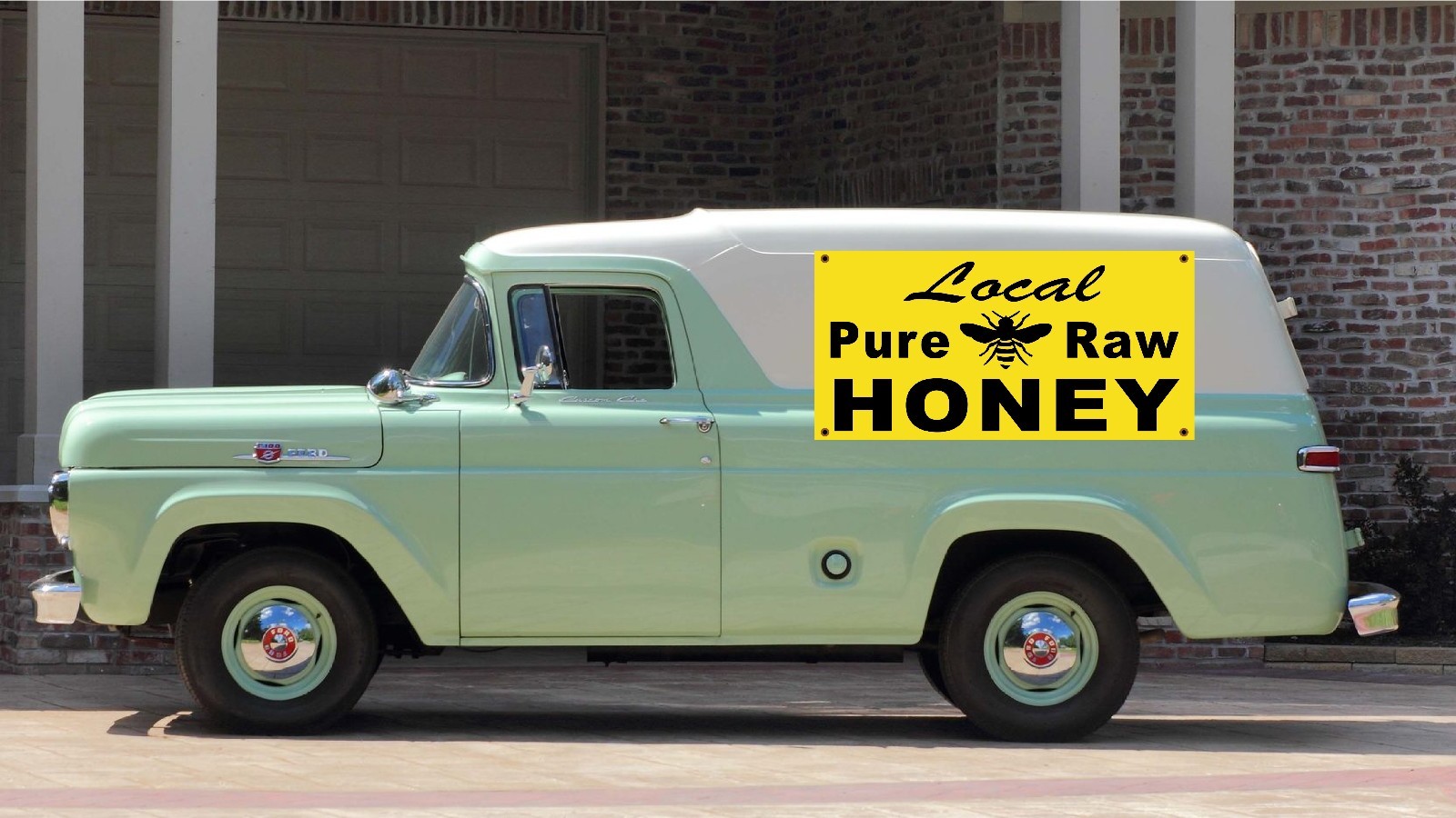 LOCAL PURE RAW HONEY 2×4 Quality Vinyl Banner with Bee, Grommets