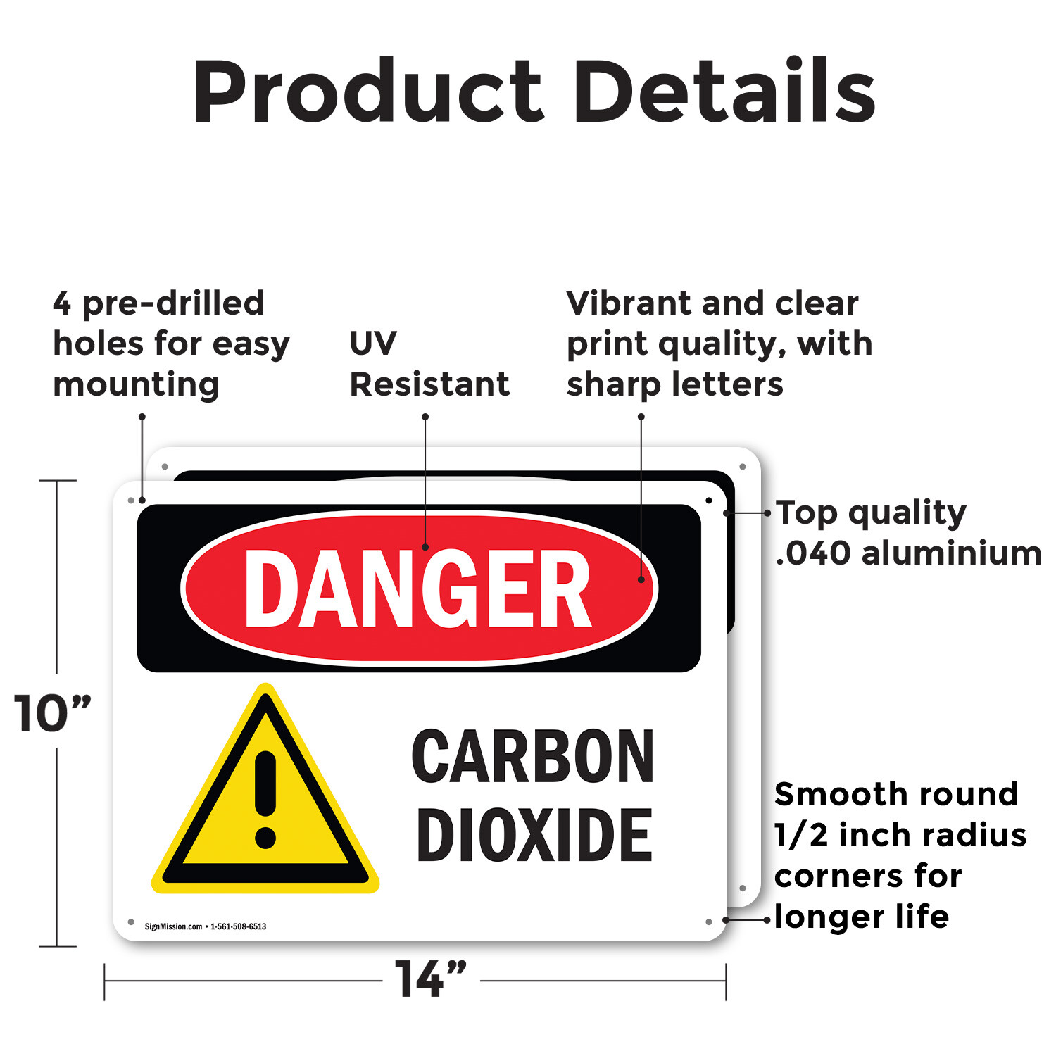 (2 Pack) Carbon Dioxide OSHA Danger Sign Decal Metal Plastic