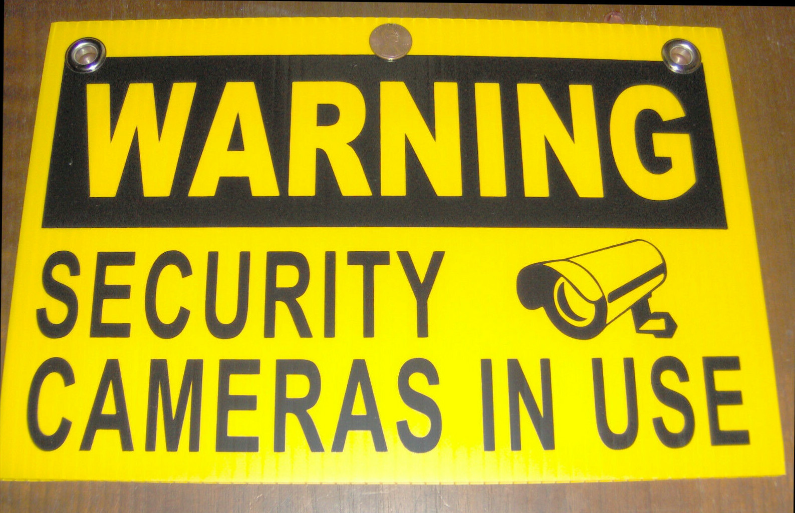 WARNING SECURITY CAMERAS IN USE Plastic Sign camera security Yellow Black 8″x12″