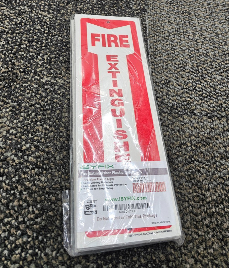(QTY 30) iSYFIX PLAFIEX10PK Fire Extinguisher Sign 4×12 Inch – 40 mil Thick