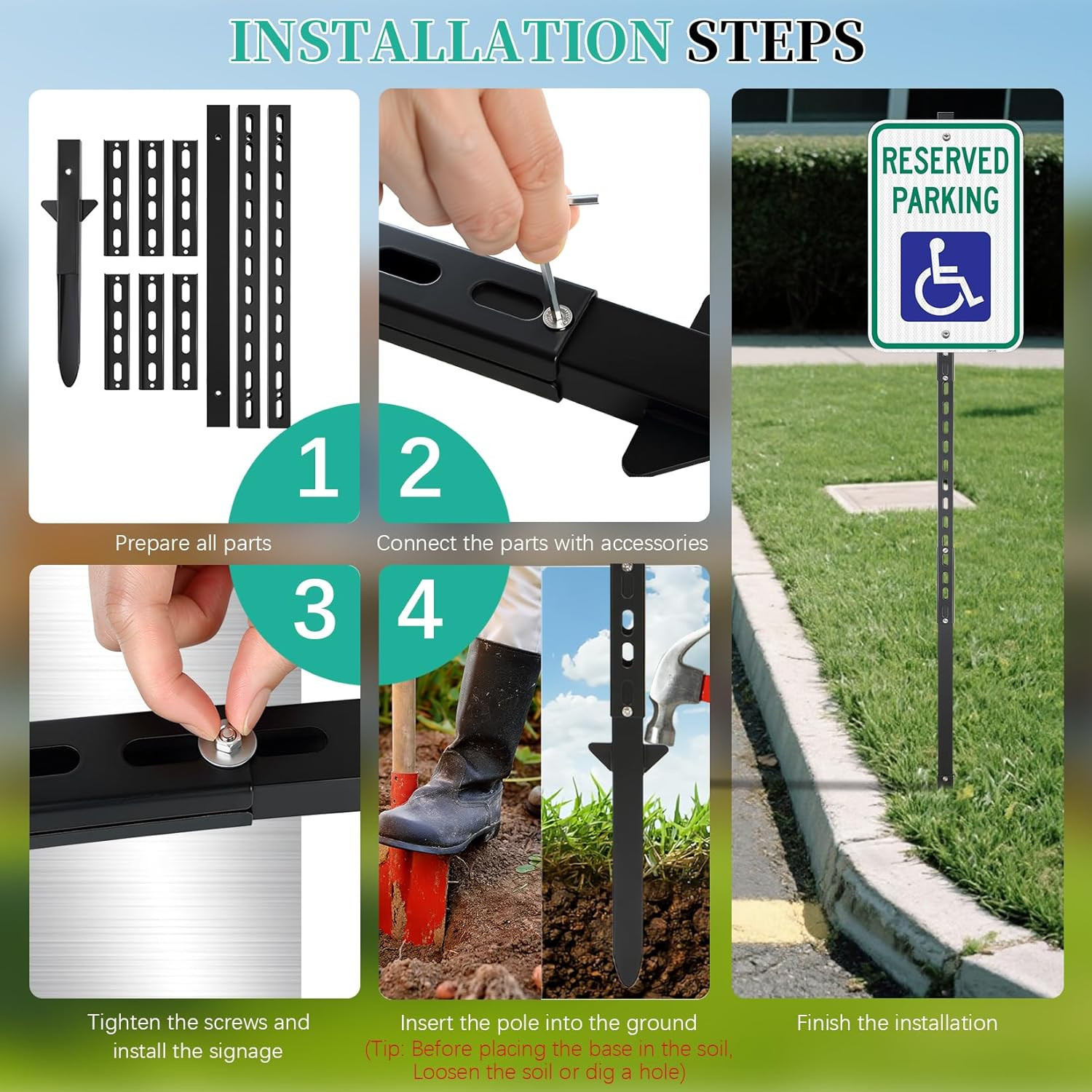 2 Pack Reflective Handicap Parking Sign with 6Ft Stake – Durable & Weatherproof