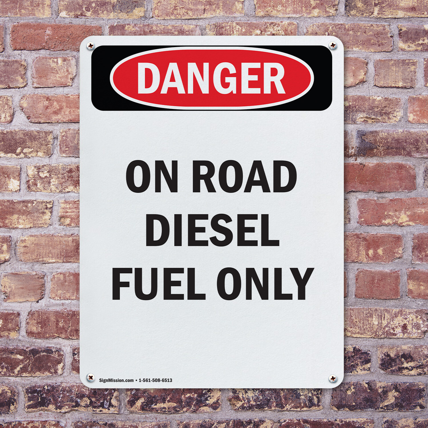(2 Pack) Portrait On Road Diesel Fuel Only OSHA Danger Sign Decal Metal Plastic