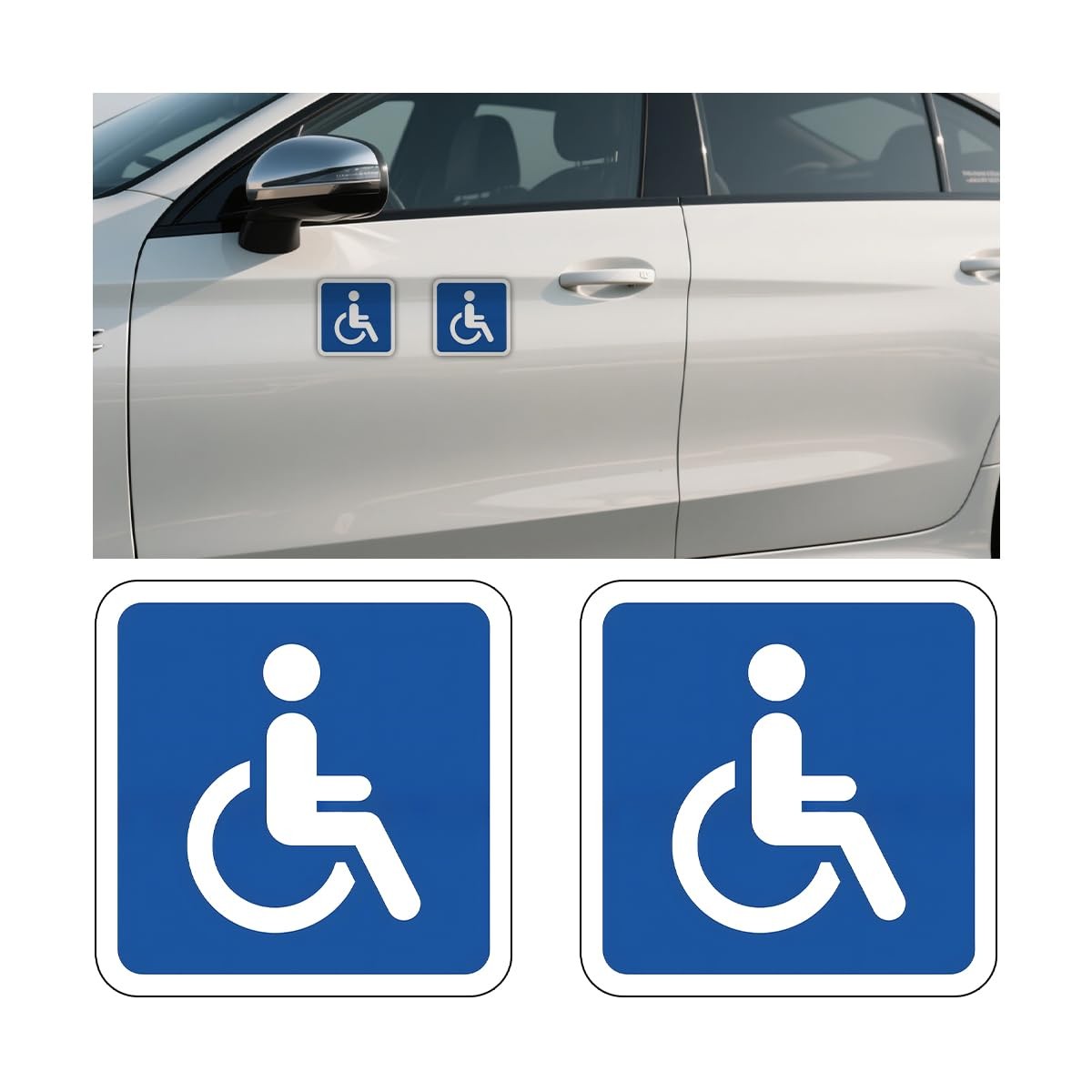 FALVFUN Car Handicap Parking Sign, 2PCS Reflective Magnetic Square, Blue