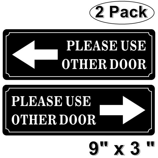 (2 Pack) 9″ X 3″ PLEASE USE OTHER DOOR Sign Back Self Adhesive Vinyl Sticker