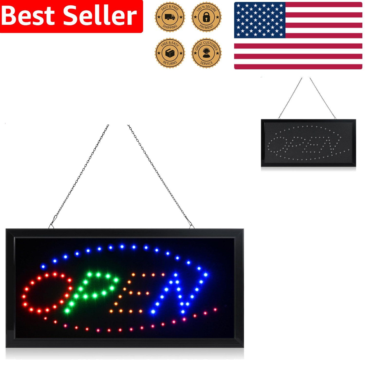 Bright LED Neon Open Sign Animated Display Energy Efficient Business Store 19×10