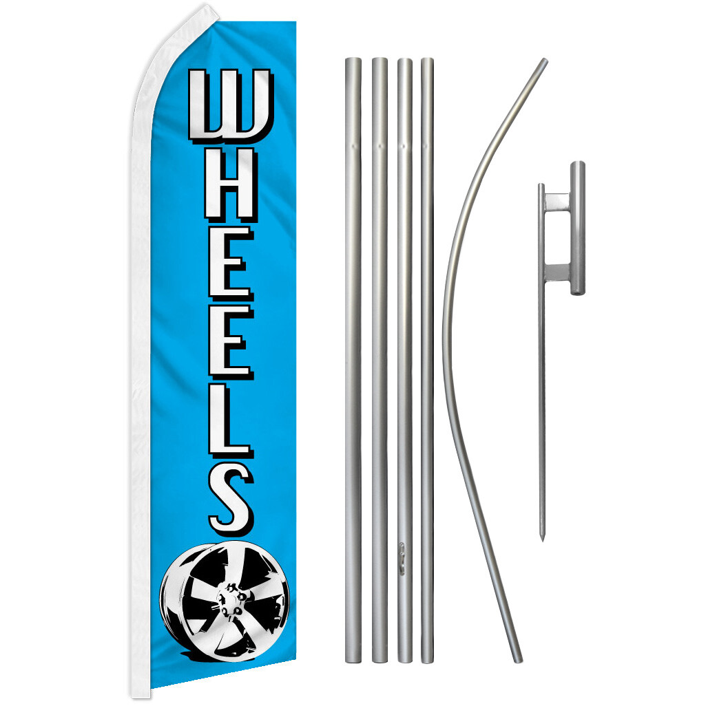 Wheels Swooper Flutter Feather Advertising Flag Kit Tires Rims Car Automotive BL