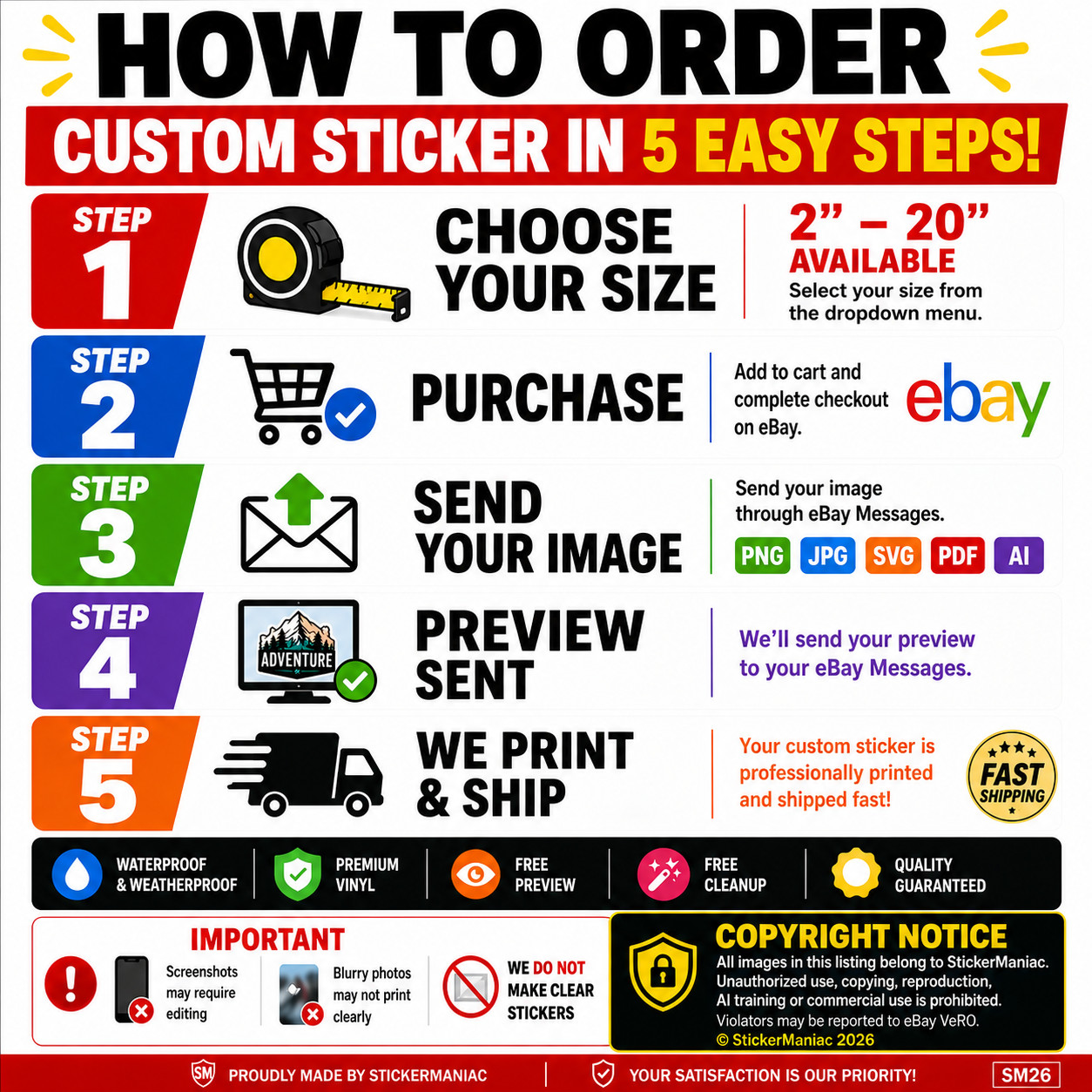 Custom Business Logo Stickers Waterproof Vinyl Decals UV Resistant 2″-25″