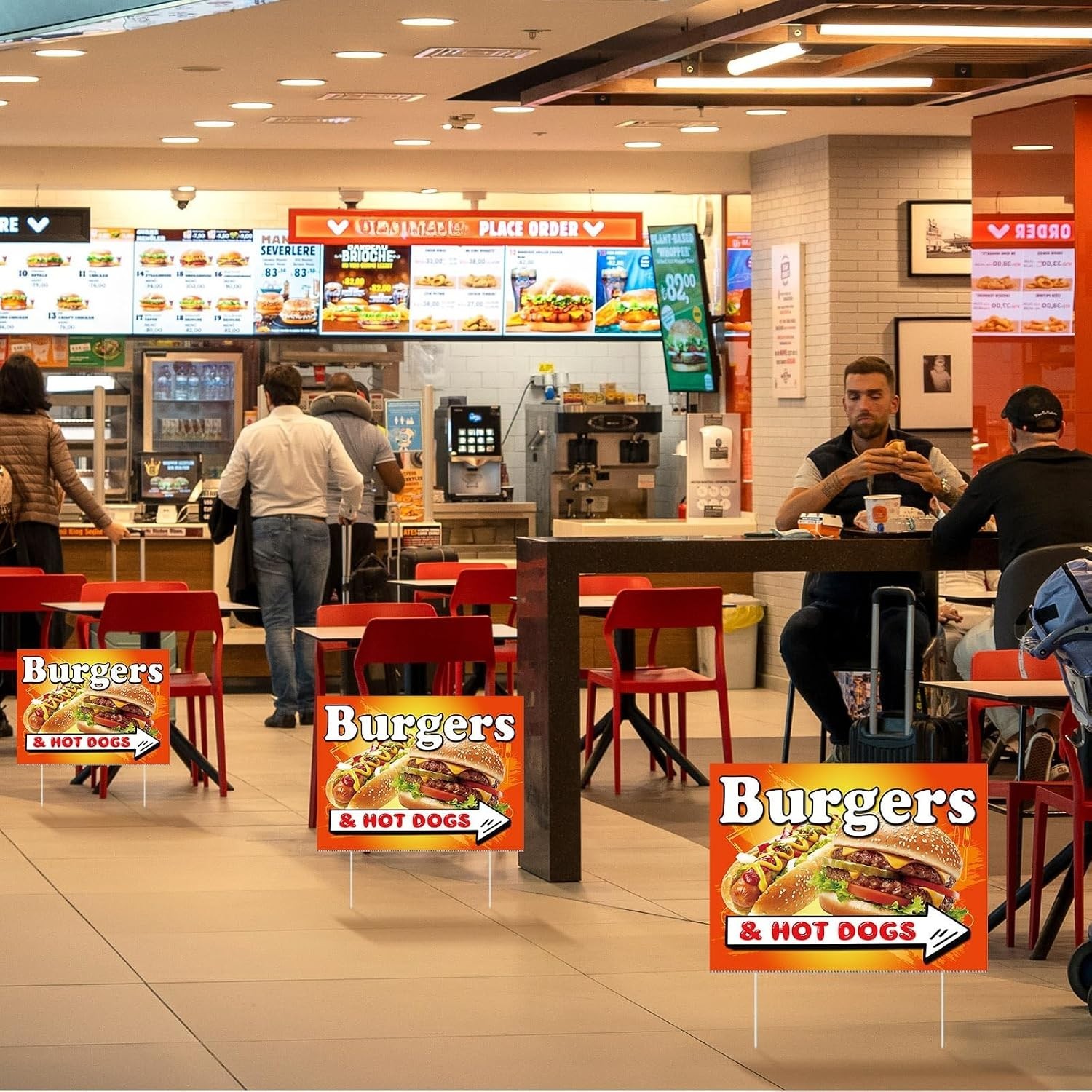 3 Pack Eye-Catching Burgers & Hot Dogs Yard Signs 15.7 x 12 Inches for Outdoors