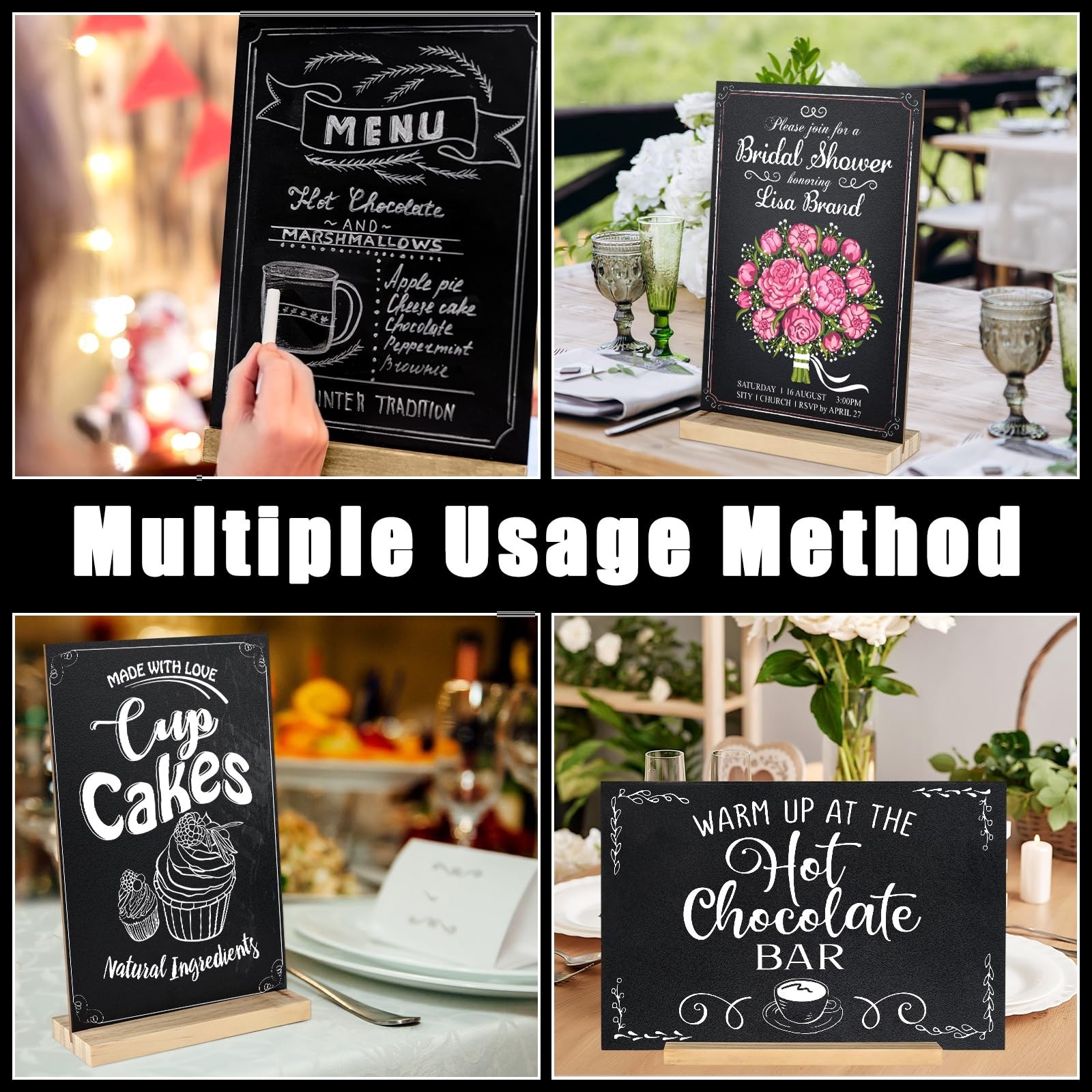 1 Pack Chalkboard 8 x 12 inch Tabletop Chalkboard Sign with Wood Base Double-…