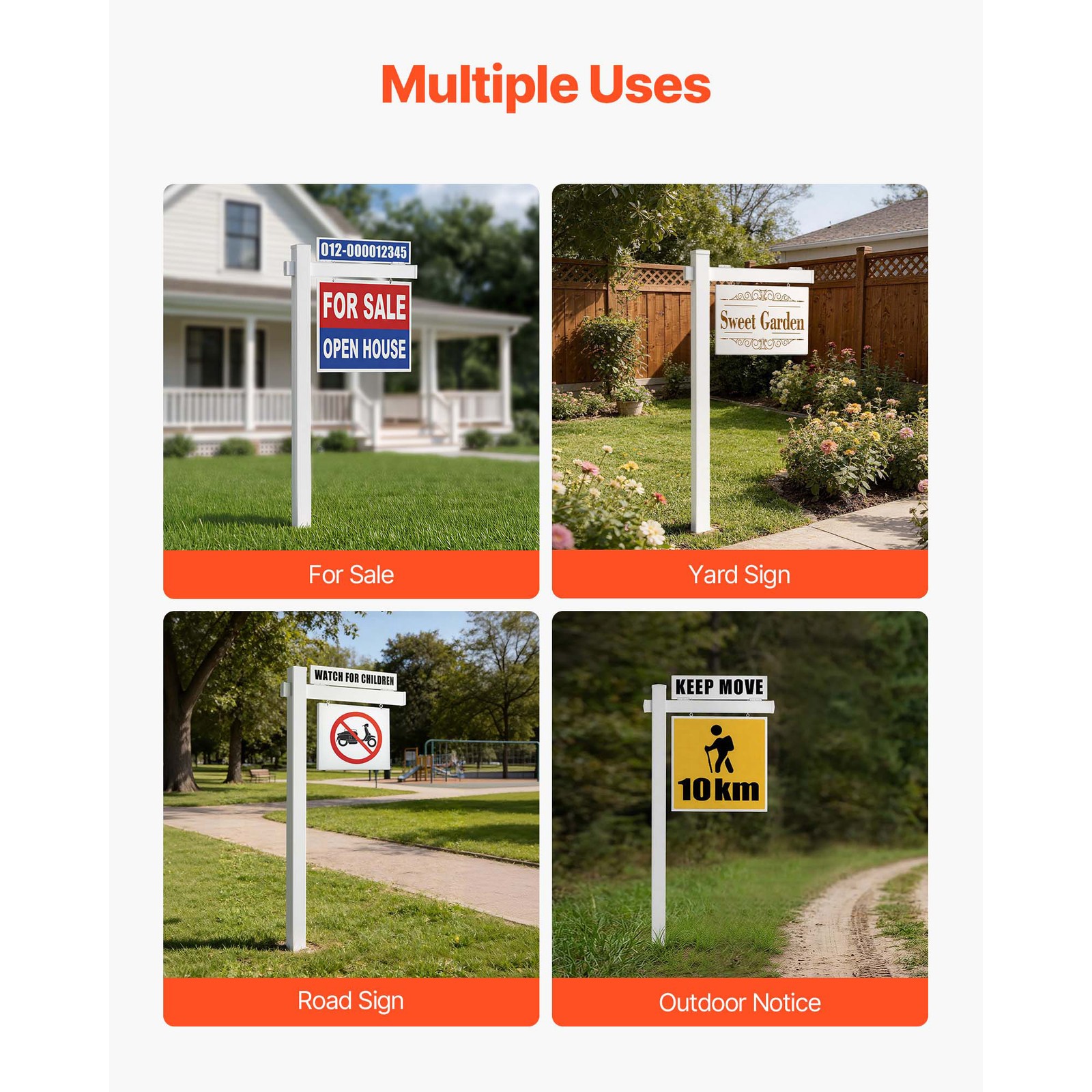 Uimoso 6′ UPVC Real Estate Sign Post Open House Yard Home for Sale White W/Stake