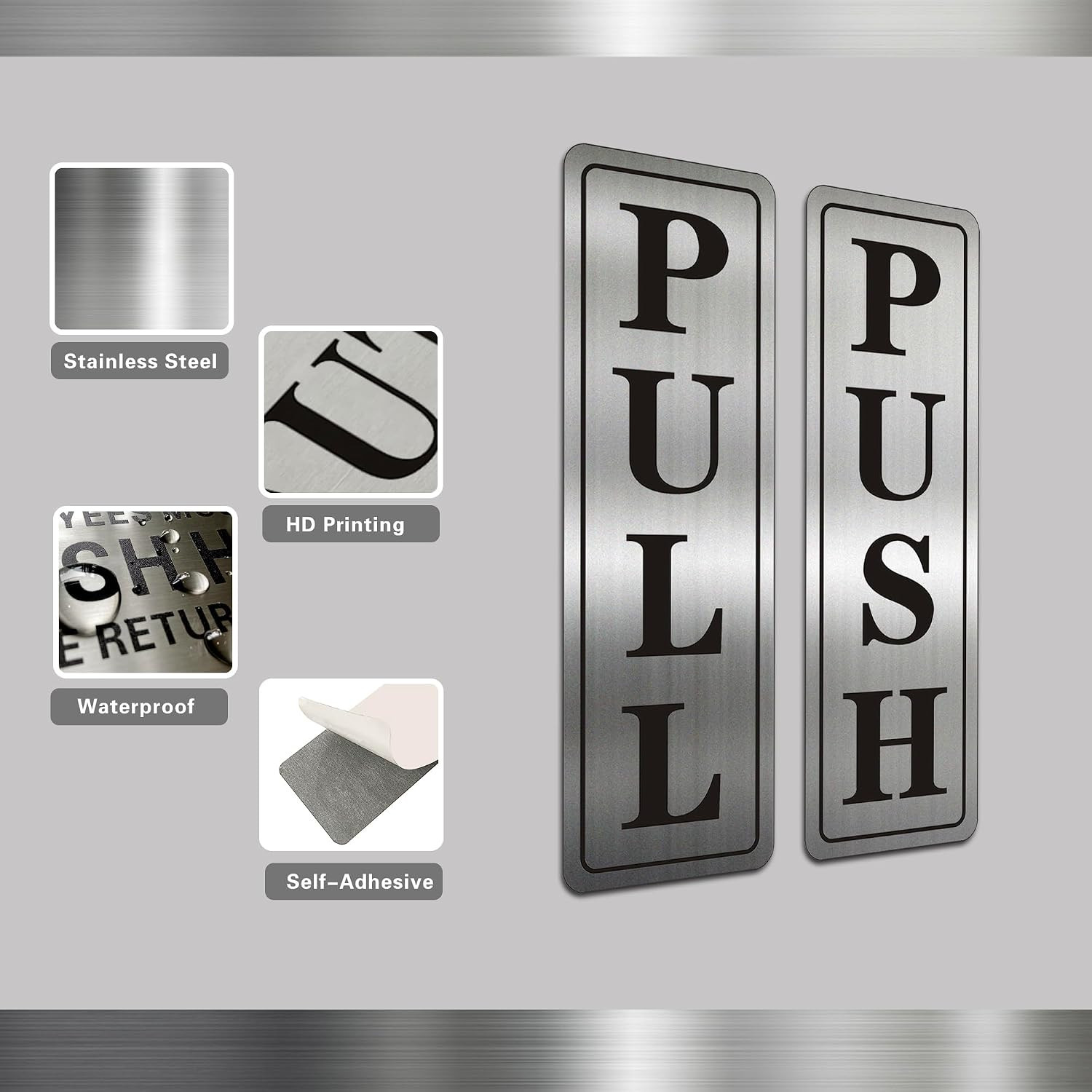 Metal Stainless Steel Push Pull Signs for Door,With Self Adhesive,5.5X1.7In (Cla