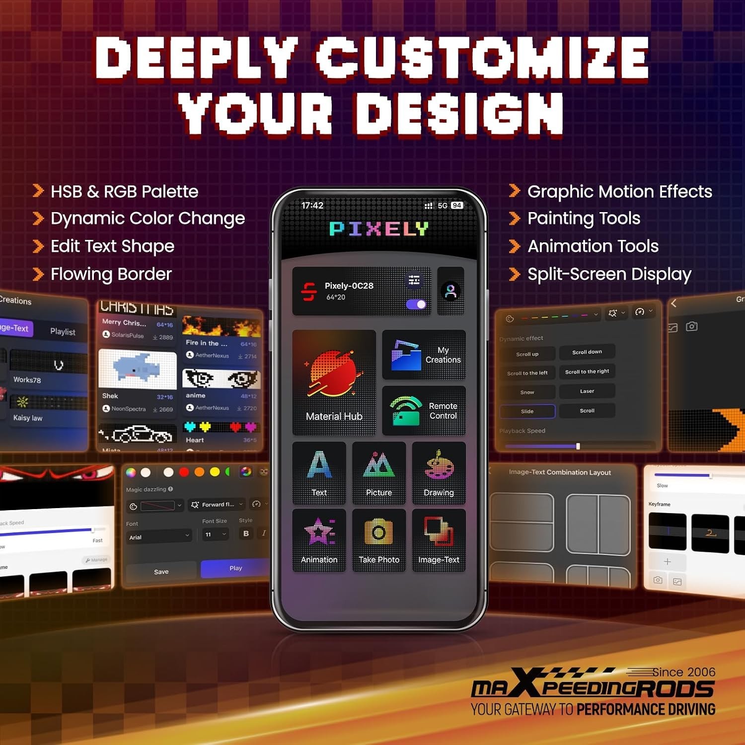 Flexible LED Display for Cars – 14″x4″ Waterproof RGB Sign with Remote Control