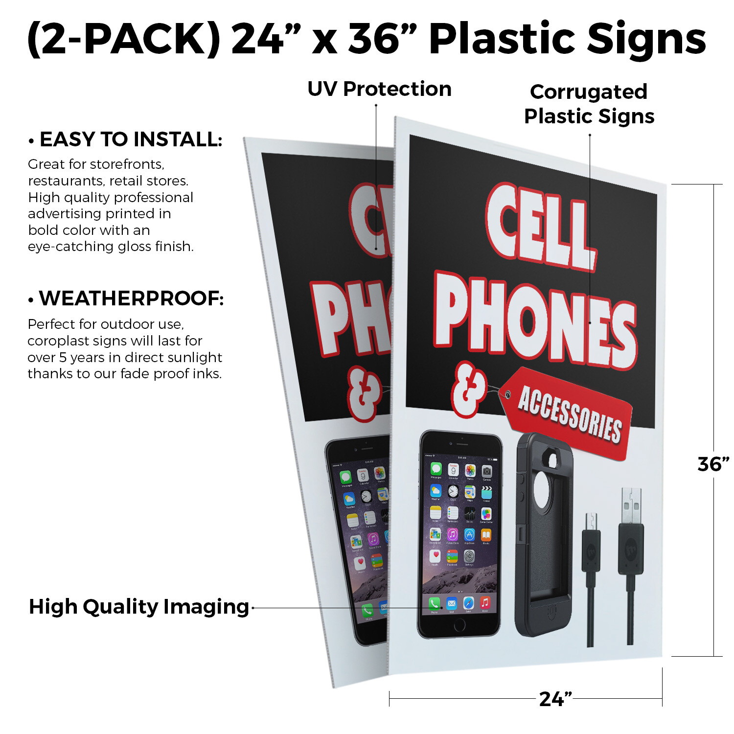 Cell Phones & Accessories 24″ x 36″ 2 Pack Of Store Sign Plastic Or Decal
