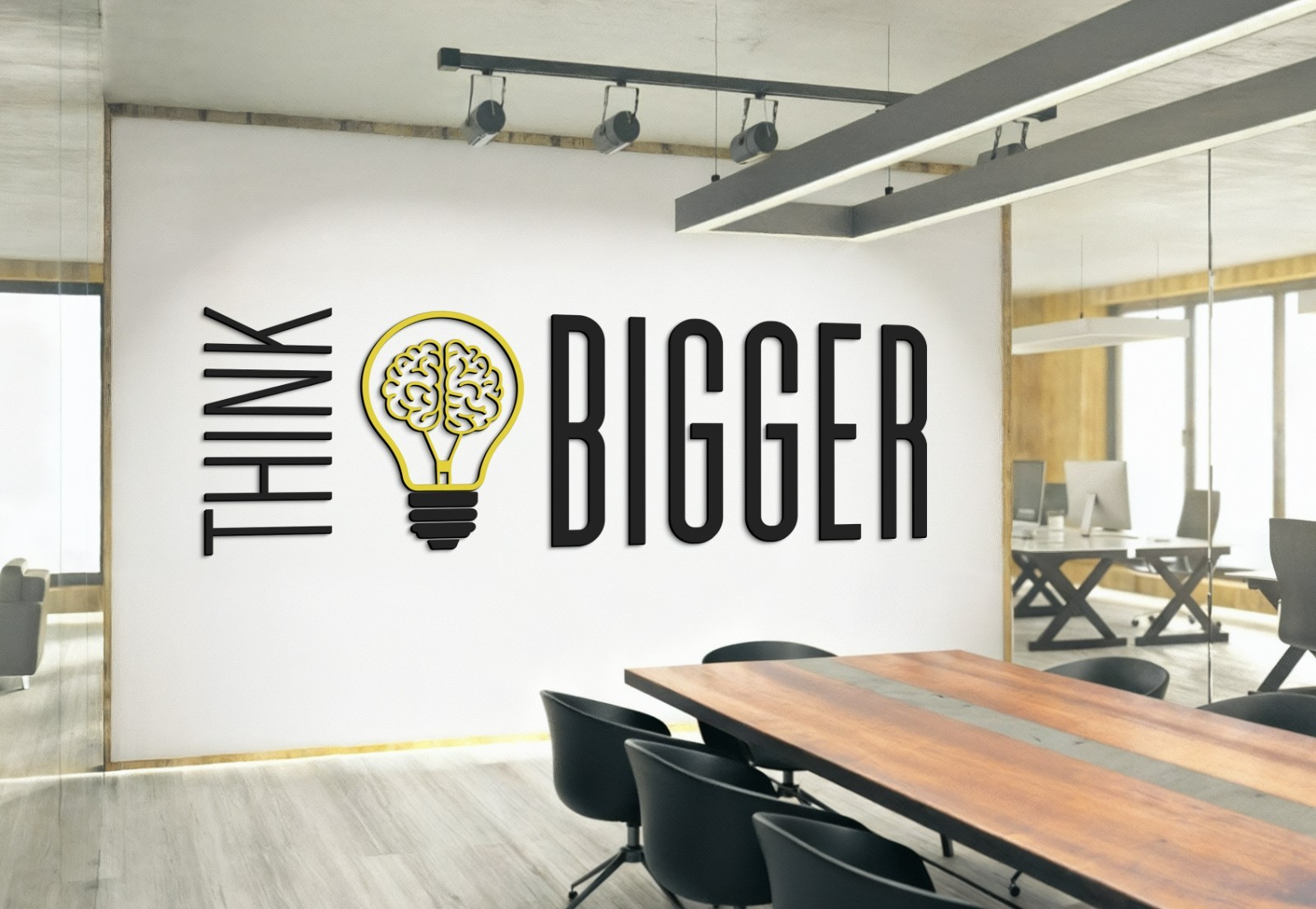 THINK BIGGER 3D Wall Sign – Laser Cut Wooden Motivational Quote – Custom Colors