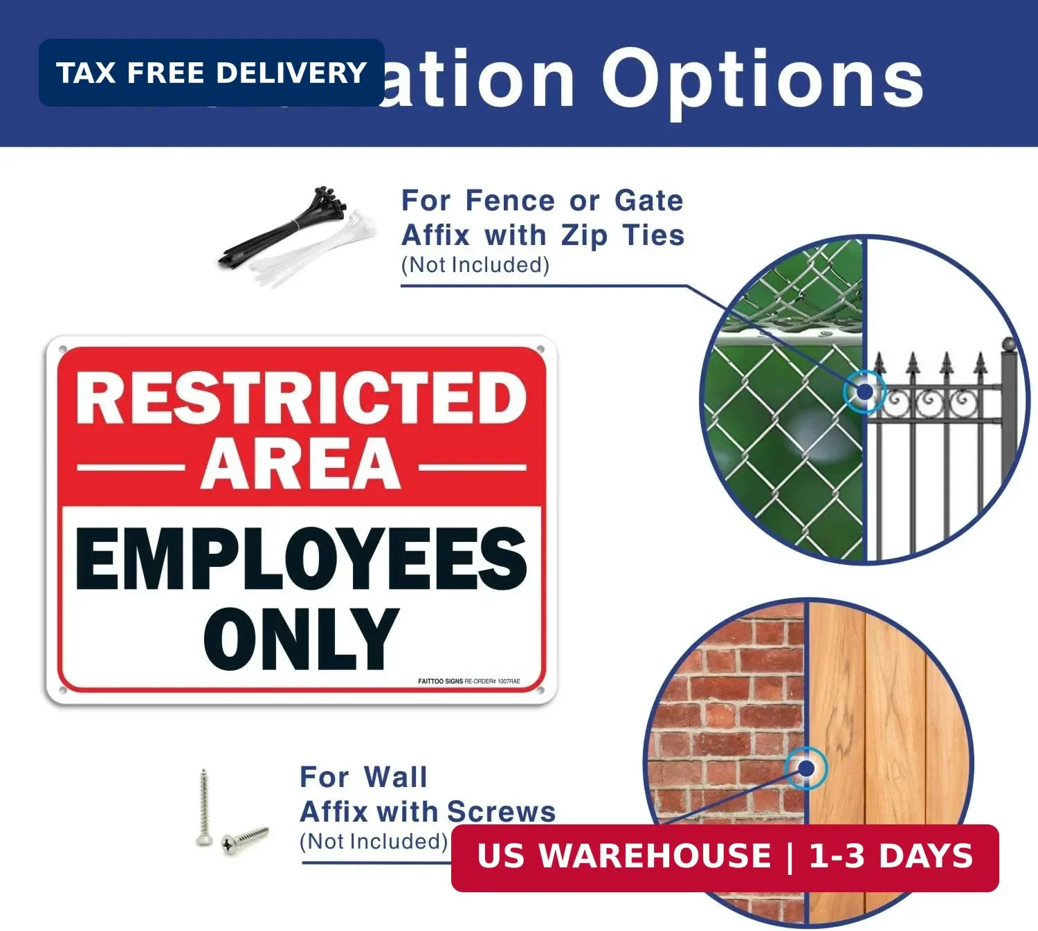 (2 pack) Faittoo Restricted Area Employees Only Sign, 10 x 7 Inches .40 Rust Fre