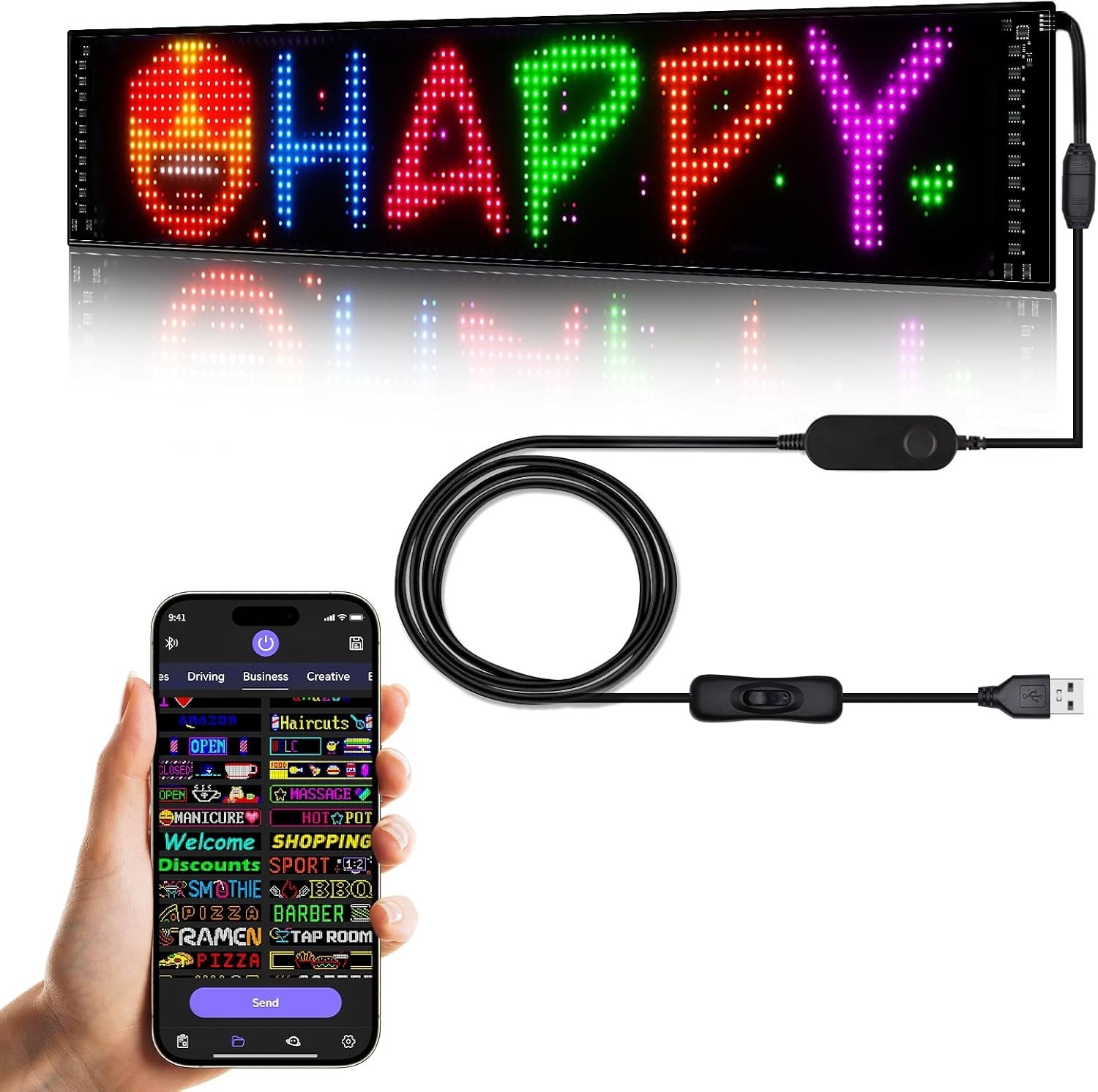Customizable LED Car Sign with Bluetooth Control – 23” Color-Changing Display