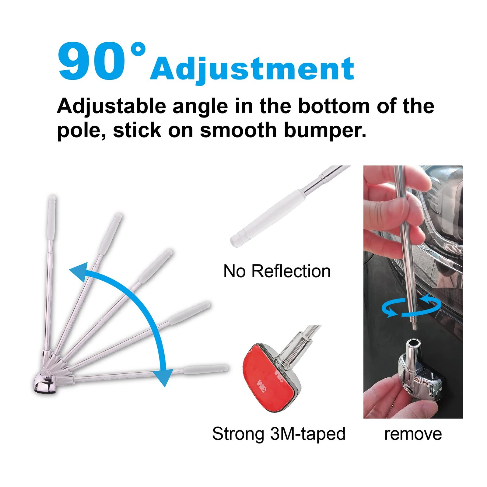 Car Bumper Corner Antenna Pole Adjustable Chrome Poles Set 11x2x1.5 in 2 Pk
