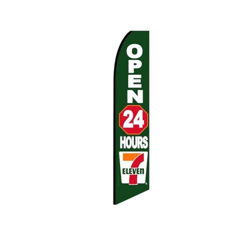 7 Eleven Open 24hrs Green Swooper Flutter Feather Flag | 3ft W x 11.5ft Tall