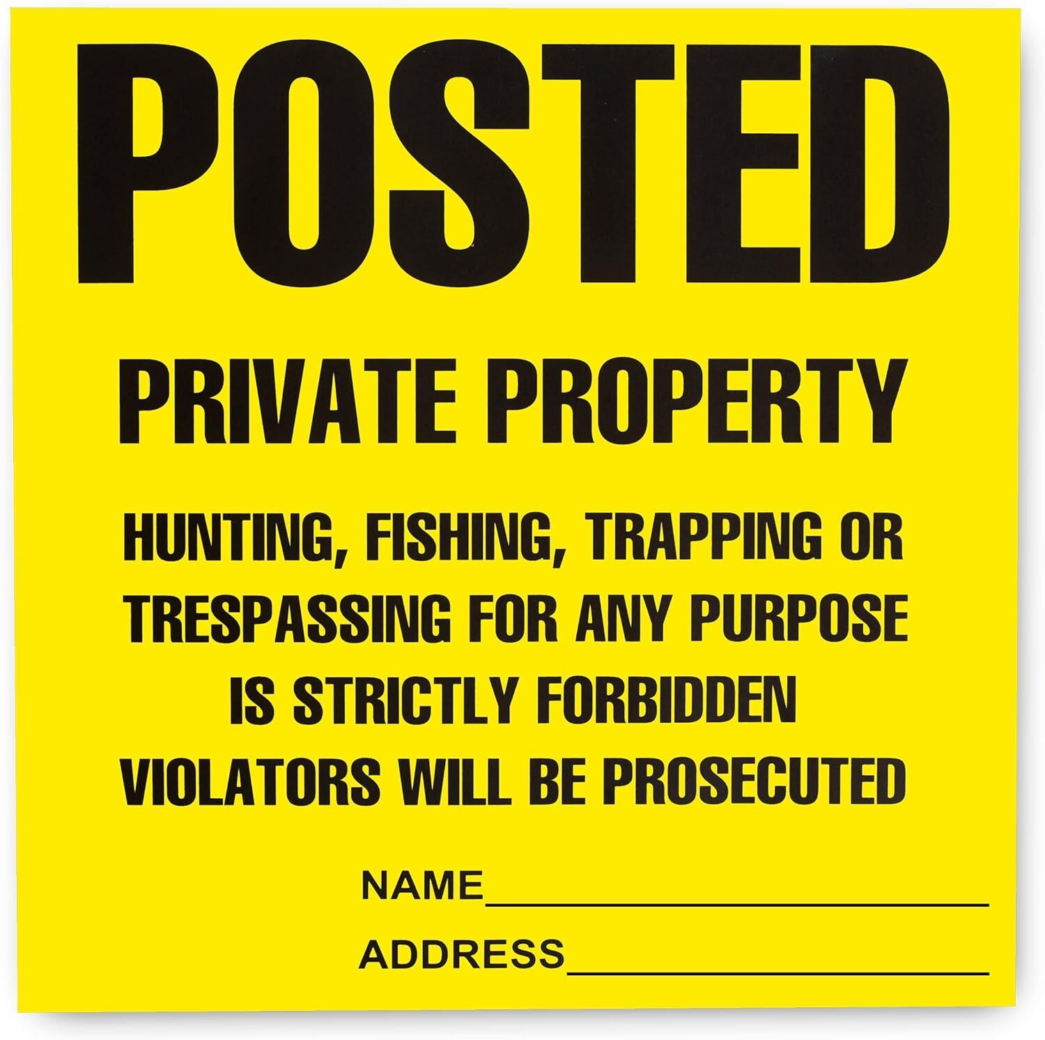 Posted Signs 20-Pack, No Hunting/Trespassing, Heavy Duty, 11″x11″ Yellow