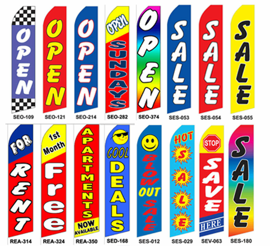 Any 15ft Pre-Printed Swooper Sign Advertising Flag Feather Banner +Pole & Spike