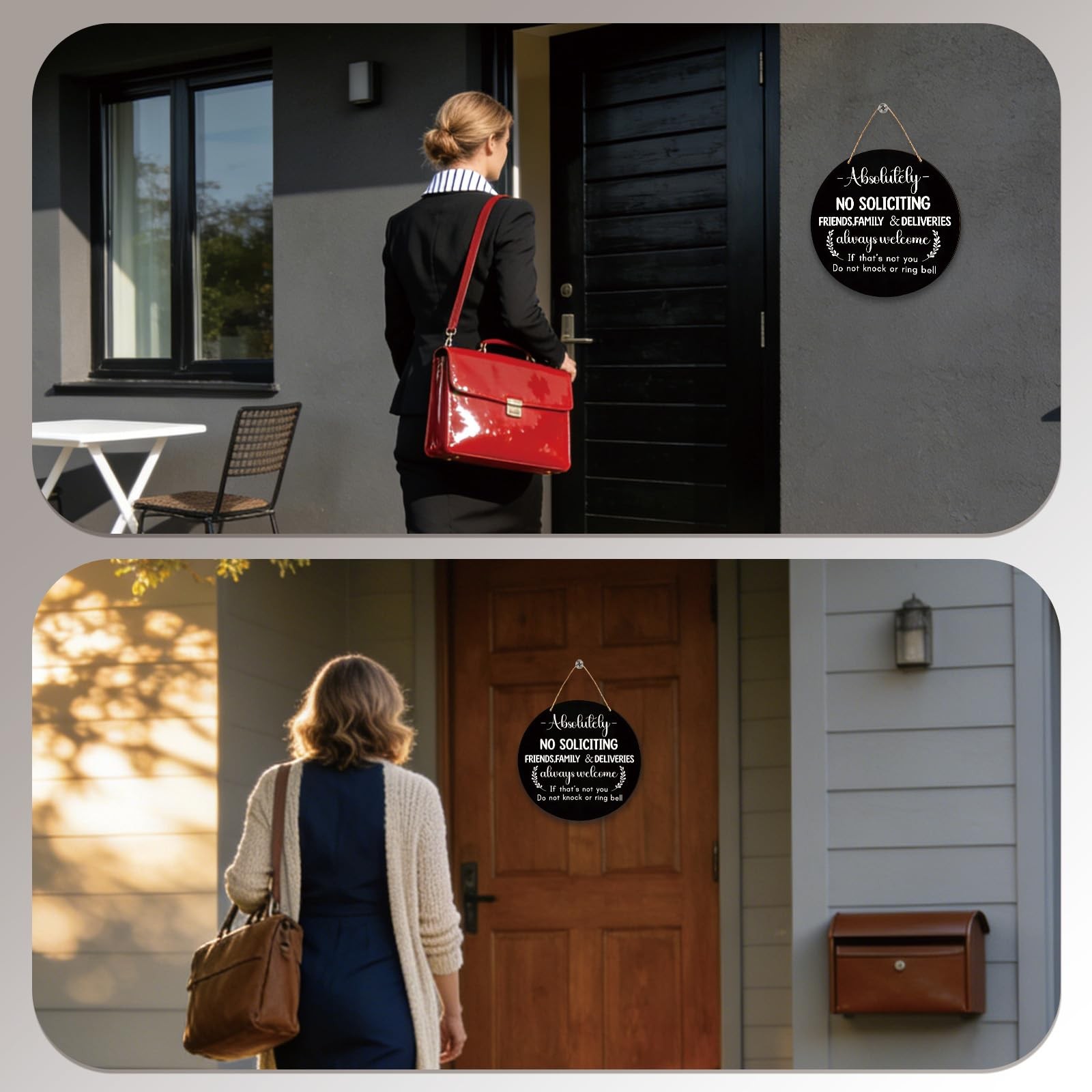 Wooden Sign for Front Door – No Soliciting, Don’t Knock or Ring Black