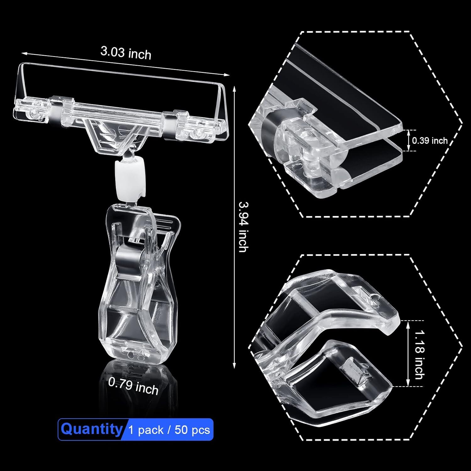 50 Pcs Plastic Sign Holder Clip Clear Food Signs Swivel Price clear