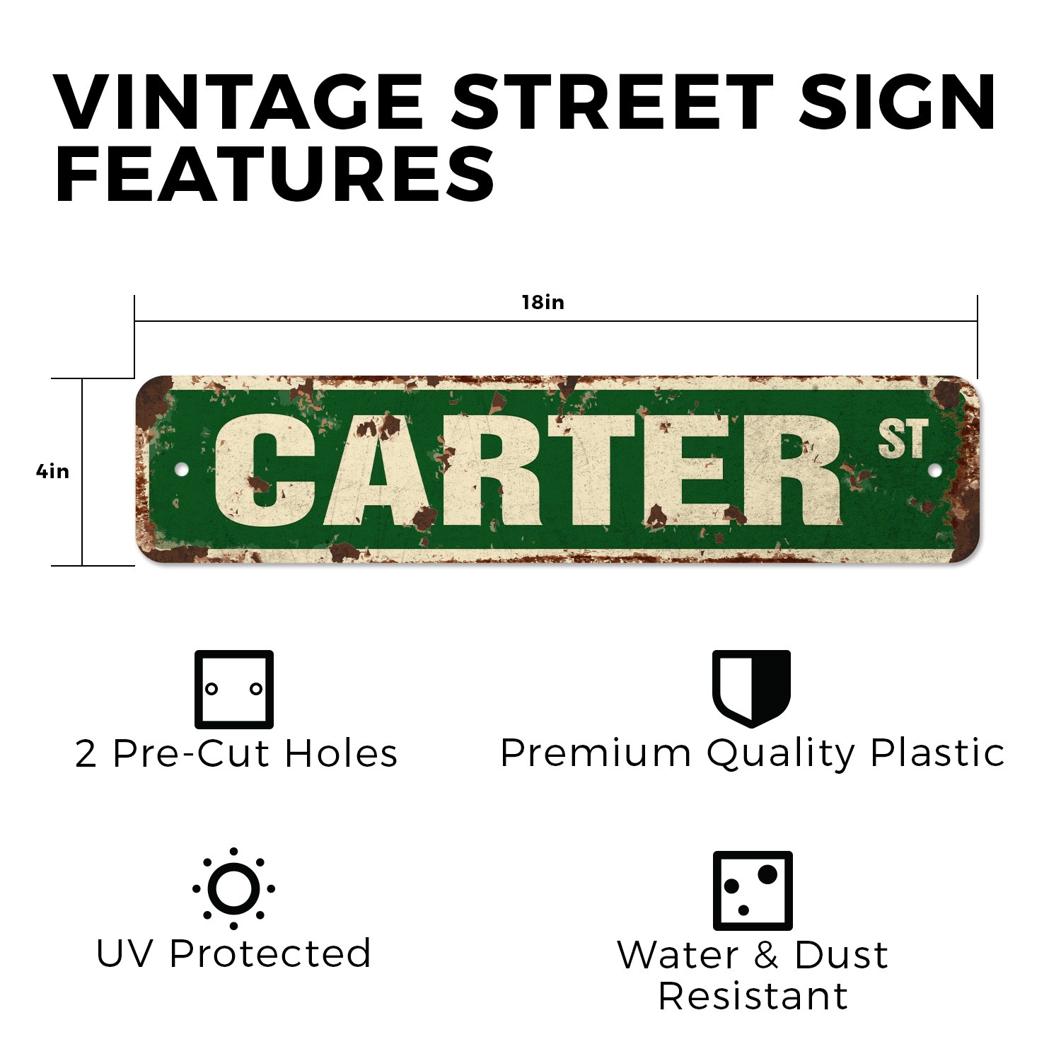 CARTER Vintage Style Rustic Street Sign Childrens Name Room Metal Road Sign