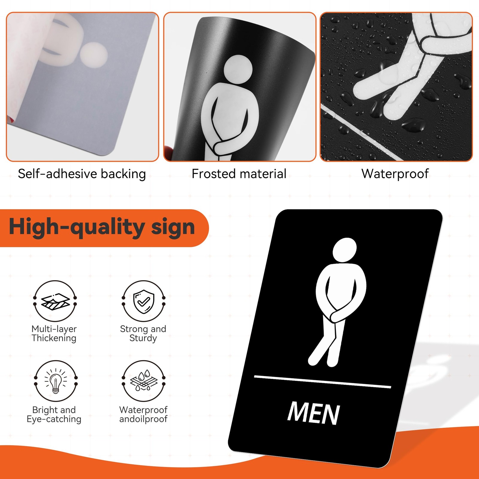 2 PCS Men and Women Restroom Signs for Home and Business, Self-adhesive Water…