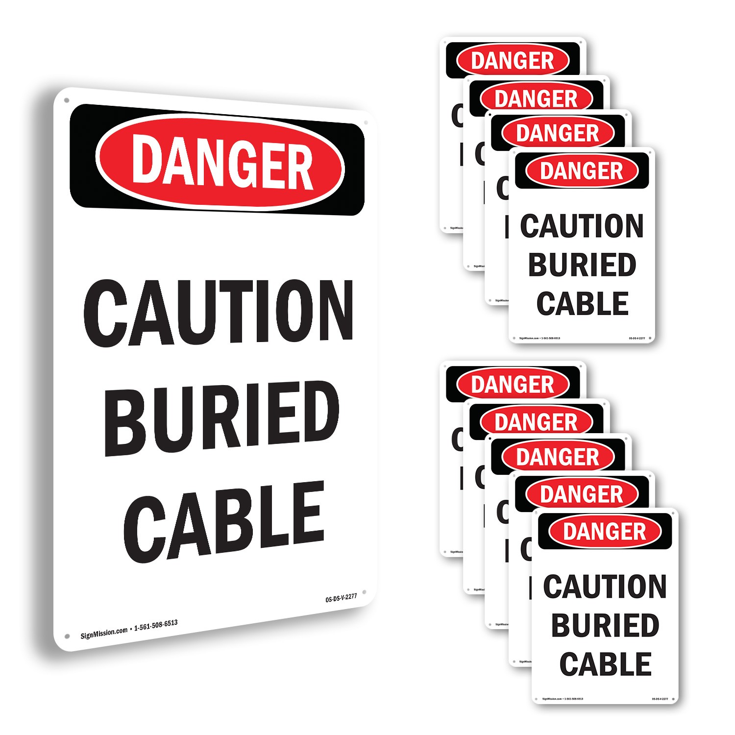 Caution Buried Cable OSHA Danger Sign Metal, Plastic, Or Decal – 5 or 10 Pack