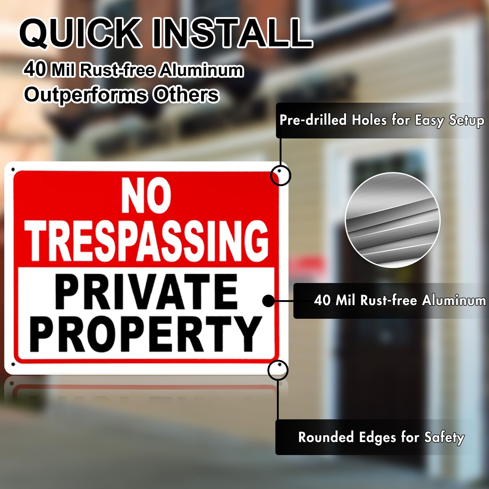 No Trespassing Signs 2 Pack Private Property 10×7 Inch Aluminum