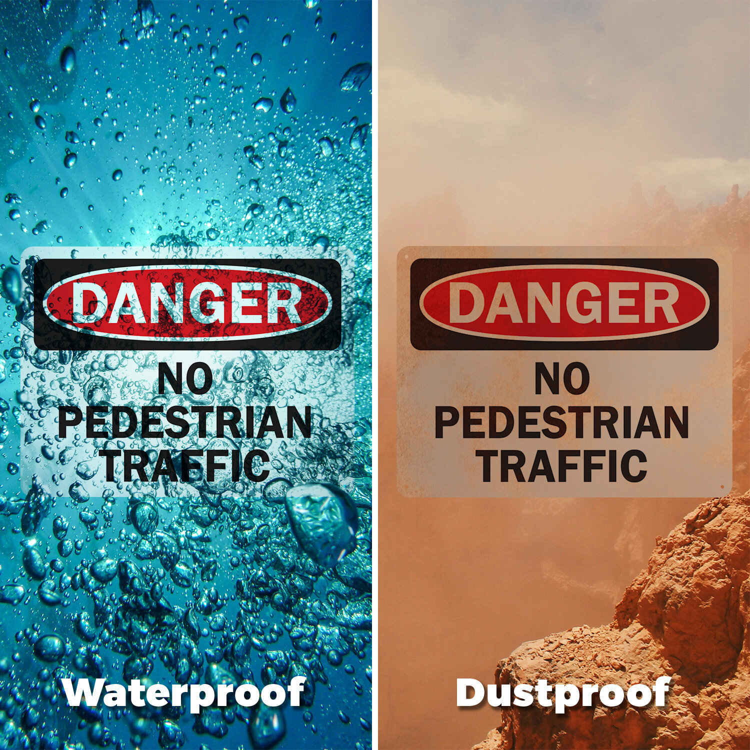 (2 Pack) No Pedestrian Traffic OSHA Danger Sign Decal Metal Plastic