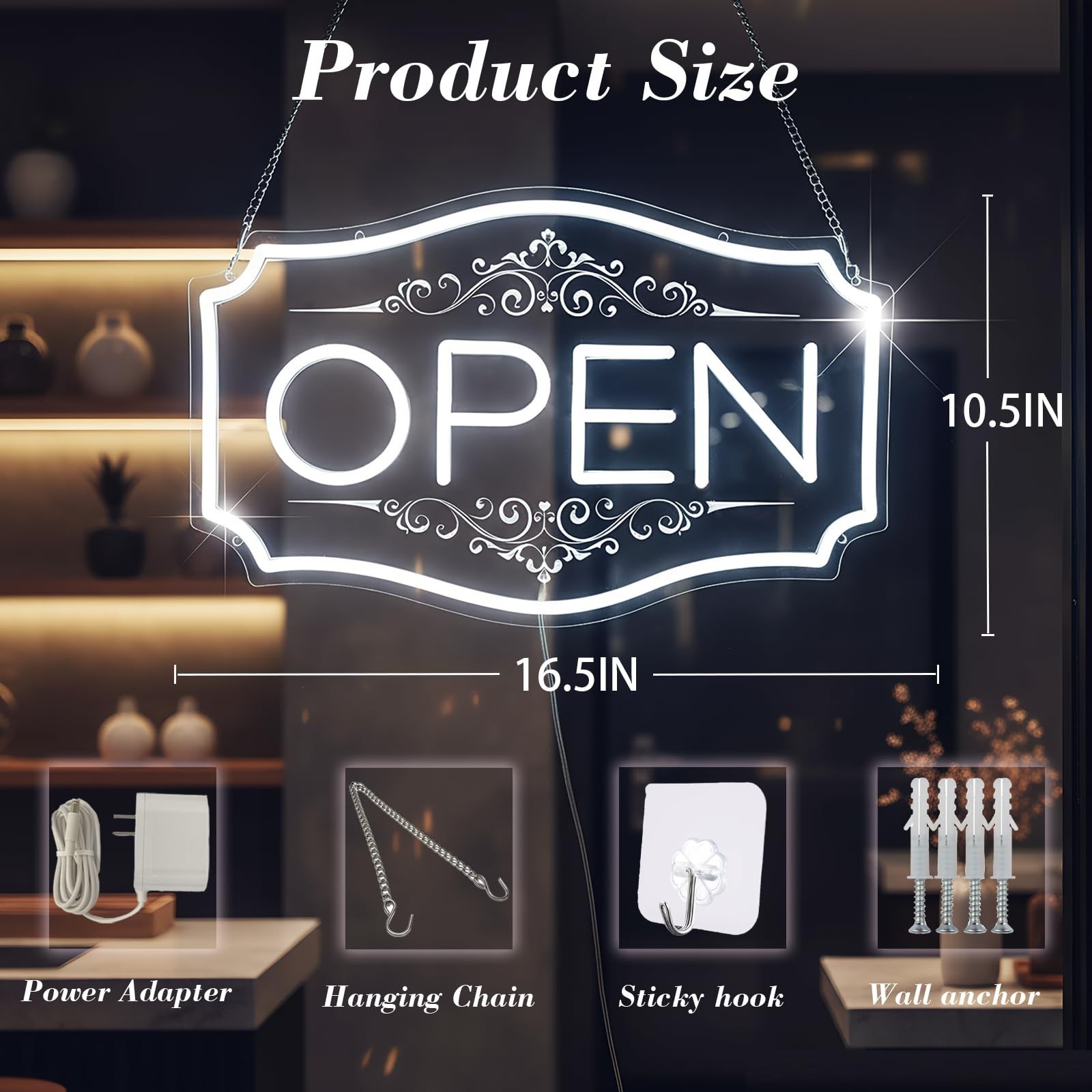 Open Sign for Business, LED Dimmable Neon Open Sign with 12V/2A Adapter, 16.5…
