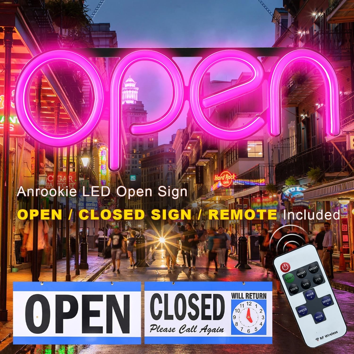 LED Open Sign,16×6 inch Open Signs for Business Window,With multiple flashing…
