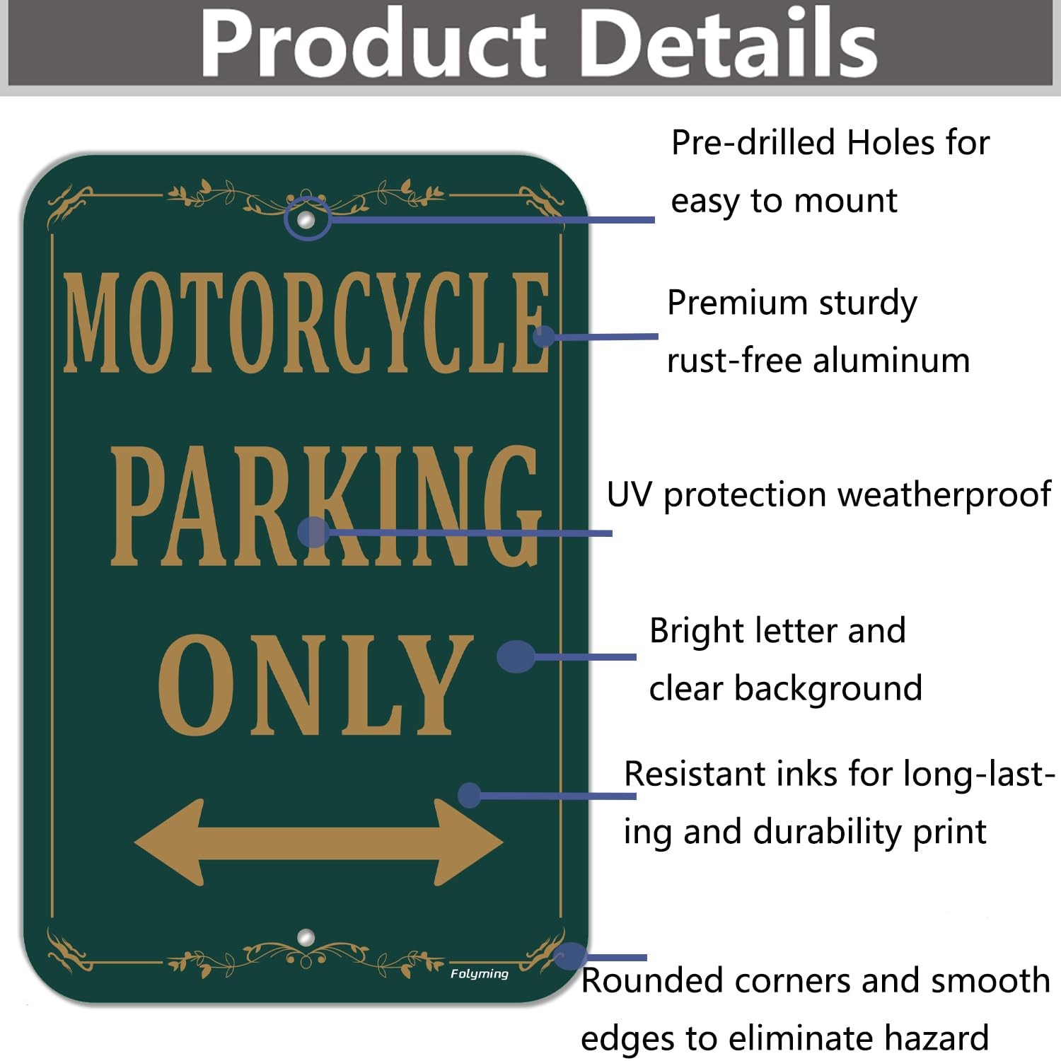 2 PCS 12×18 Inch Motorcycle Parking Only Signs Reflective Aluminum Rustproof