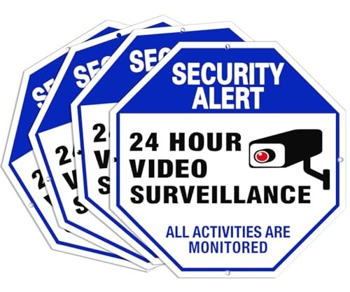Video surveillance sign, 4-pack security camera signs, reflective