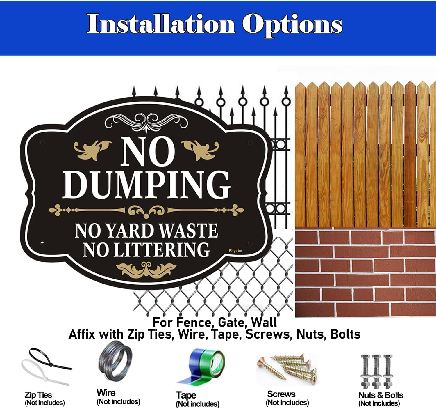 2 Pack No Dumping Sign, No Yard Waste, No Littering, 10 X 7 Inch Rust Free Alumi