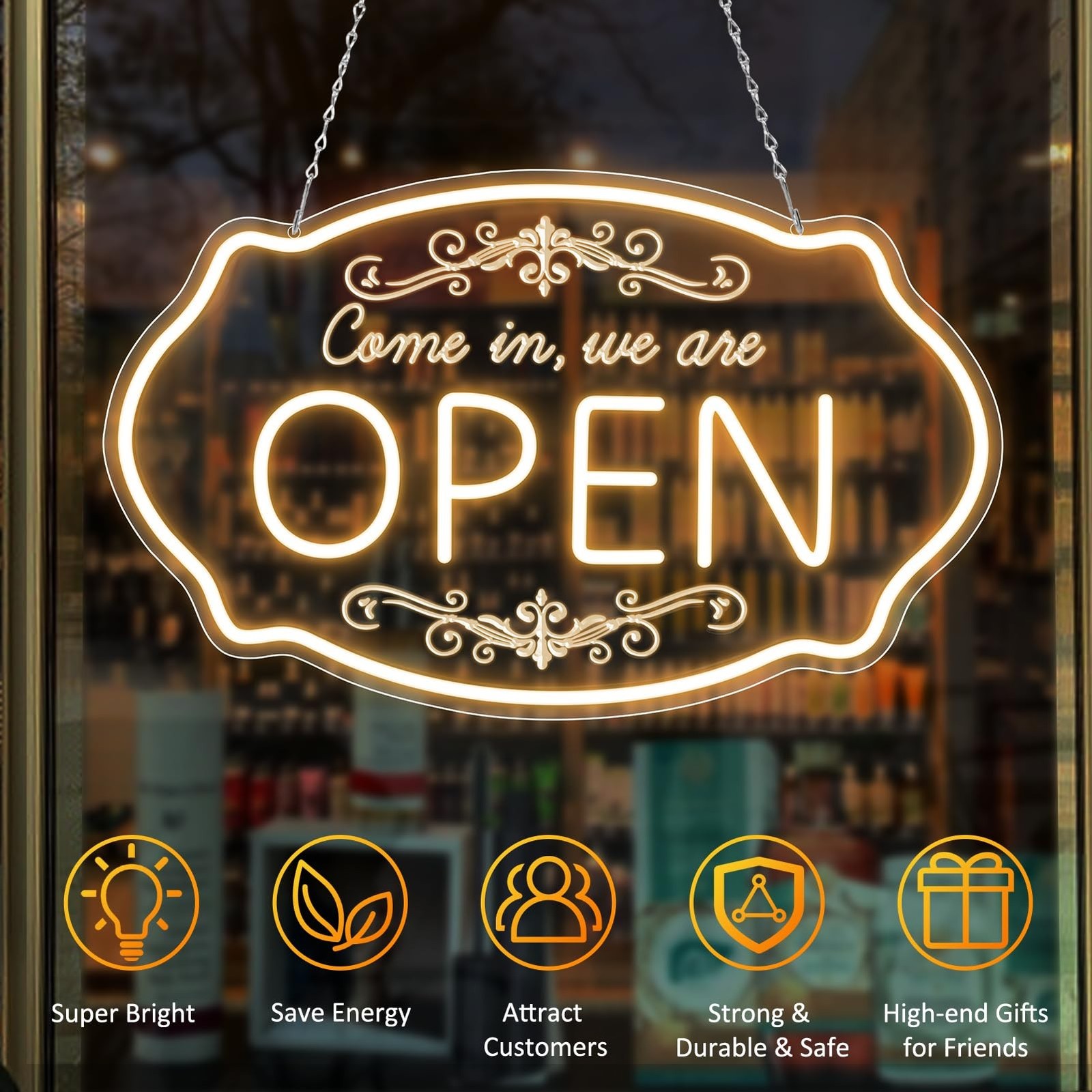 Open Sign for Business, 16.5 x 10 Inch Come In We’re Open LED Neon Sign, Adju…