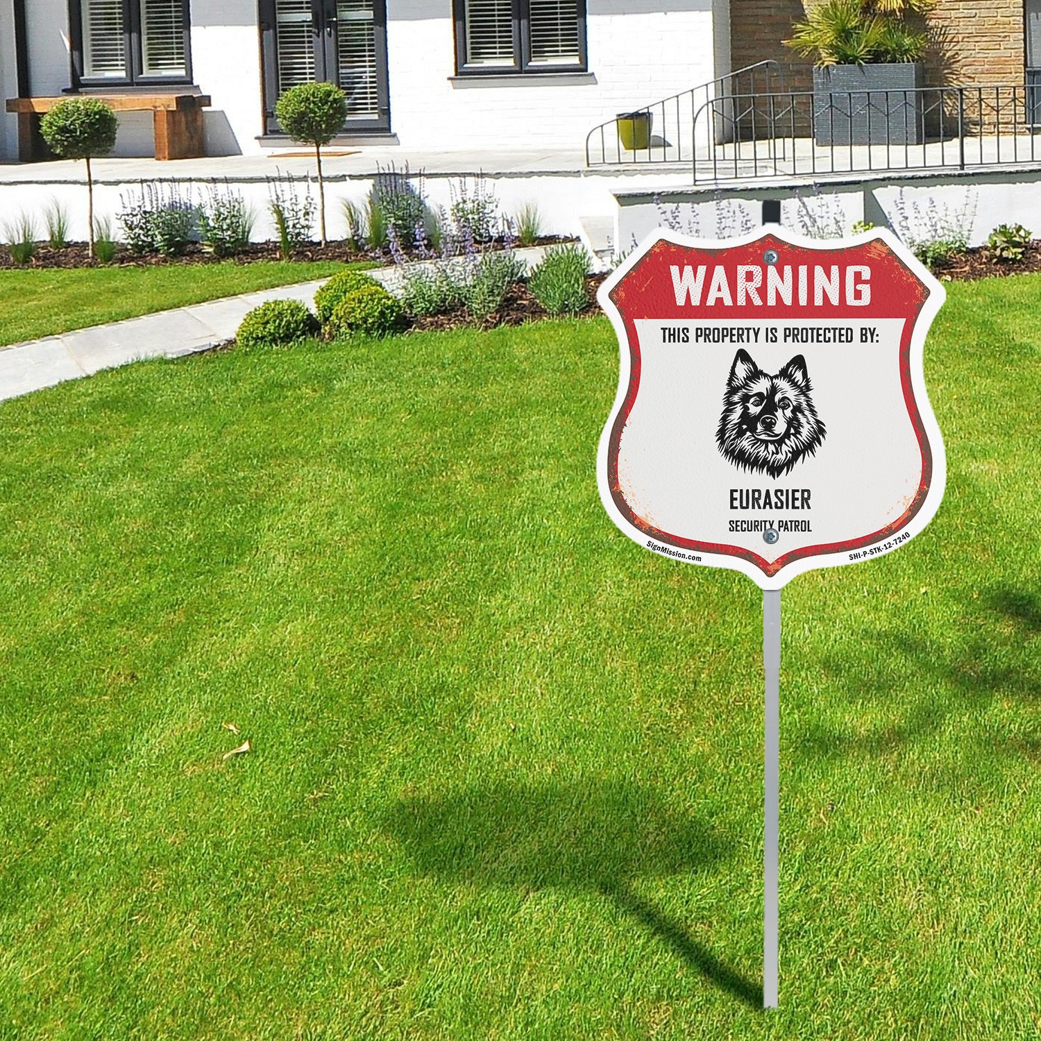 Warning Property is Protected by Eurasier Shield Sign With Stake Made in the USA