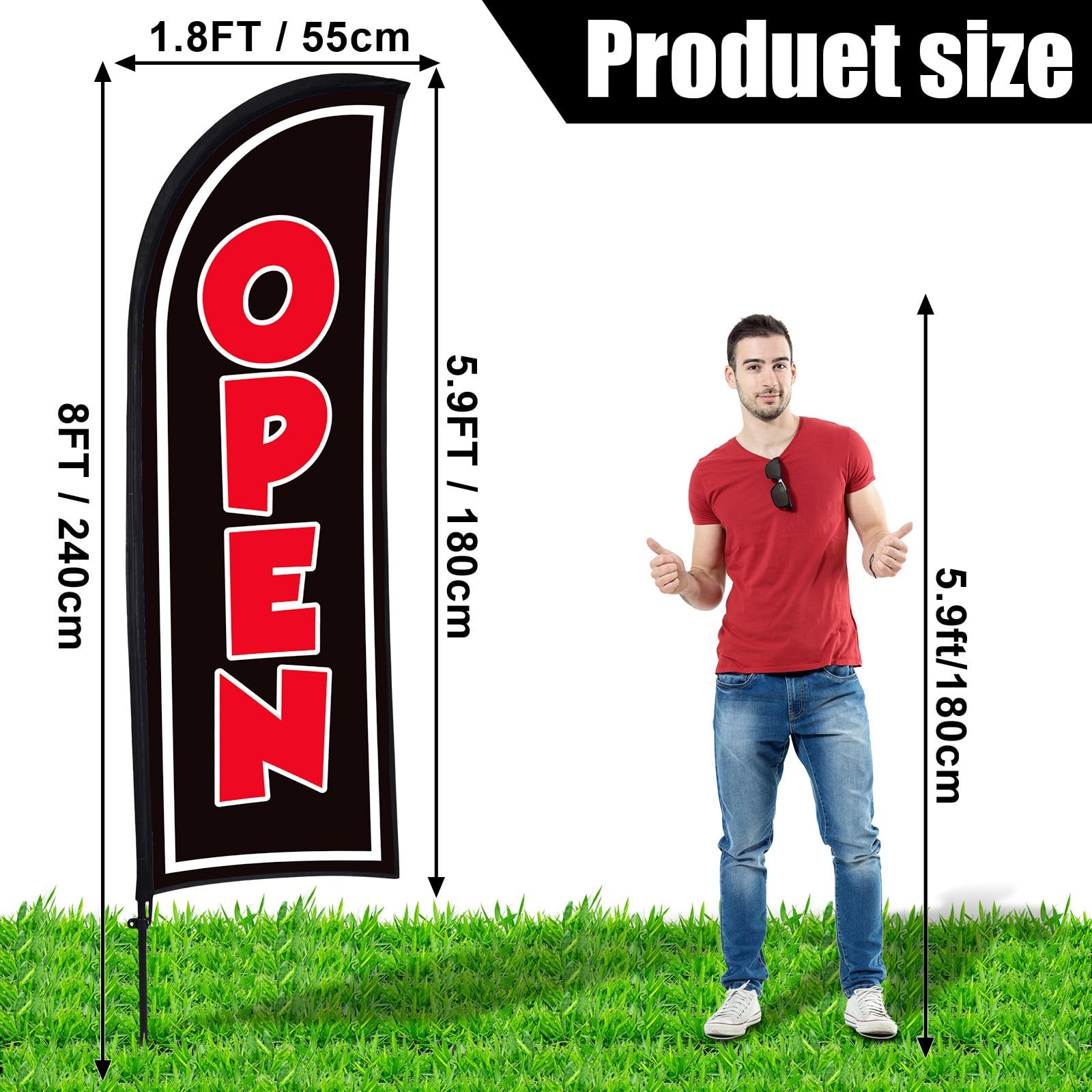 4 Sets Open Feather Flag Pole Kit for Business Advertising 8 ft Open Flag Ban…