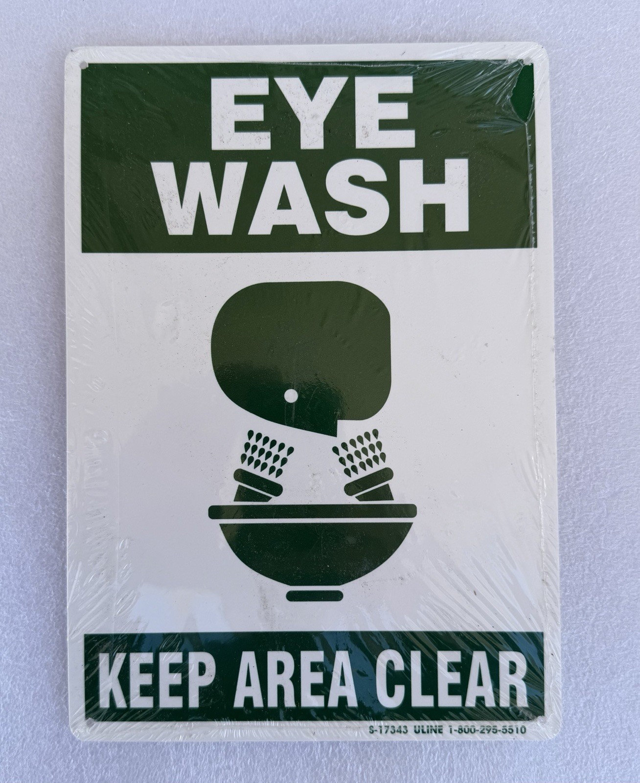 ULINE 10″ x 7″ Plastic “Eye Wash” Sign S-17343 W/Adhesive Pad