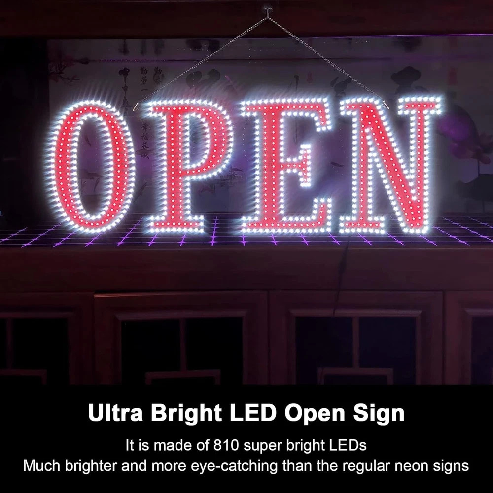 48″x17″ Super Large LED Open Signs for Business with Remote Control, 10 Levels B