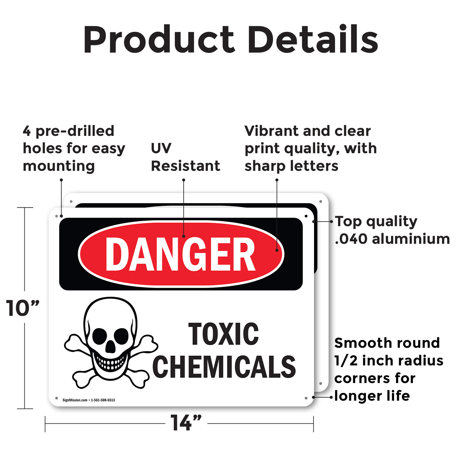 (2 Pack) Toxic Chemicals OSHA Danger Sign Decal Metal Plastic