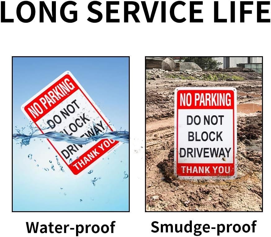 Weatherproof 3 Pack No Parking Do Not Block Driveway Signs – 10″ x 7″ Aluminum