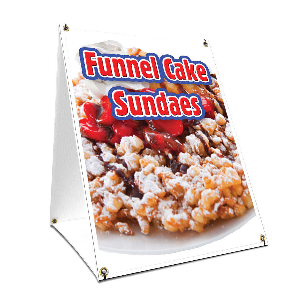 A-frame Sidewalk Sign Funnel Cake Sundaes With Graphics On Each Side
