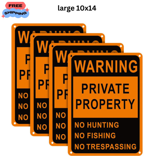 No Trespassing No Hunting Sign 4 Pack 10×14 Aluminum Private Property Warning