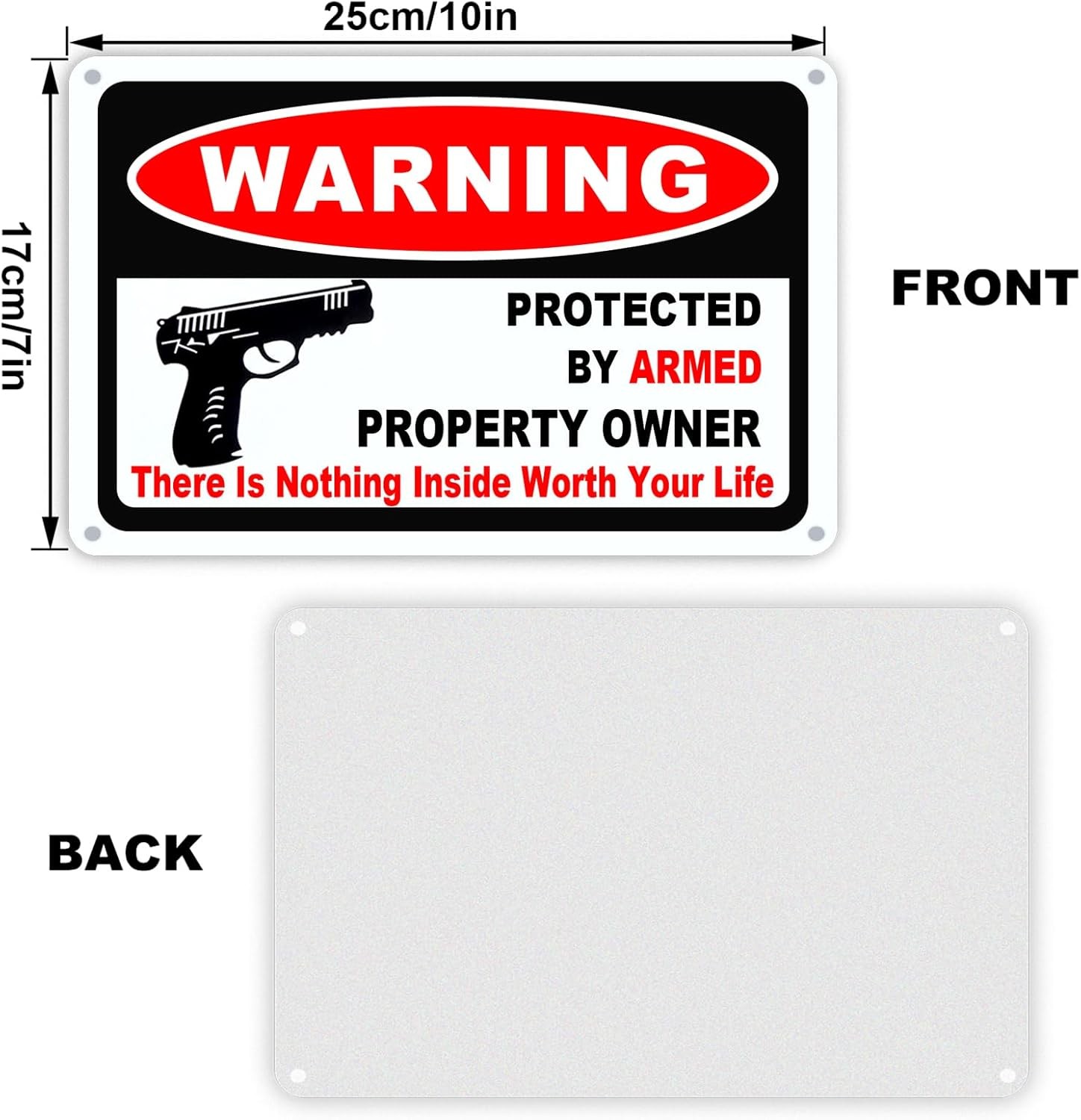 3Pack Gun Sign for Home Security 10X7 Inch Warning Signs for Home Property Rust
