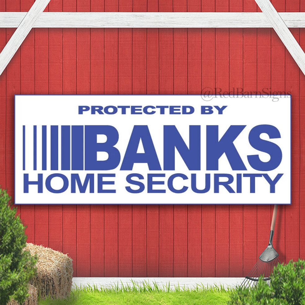 Protected By Banks Home Security Indoor Outdoor Banner Sign with grommets