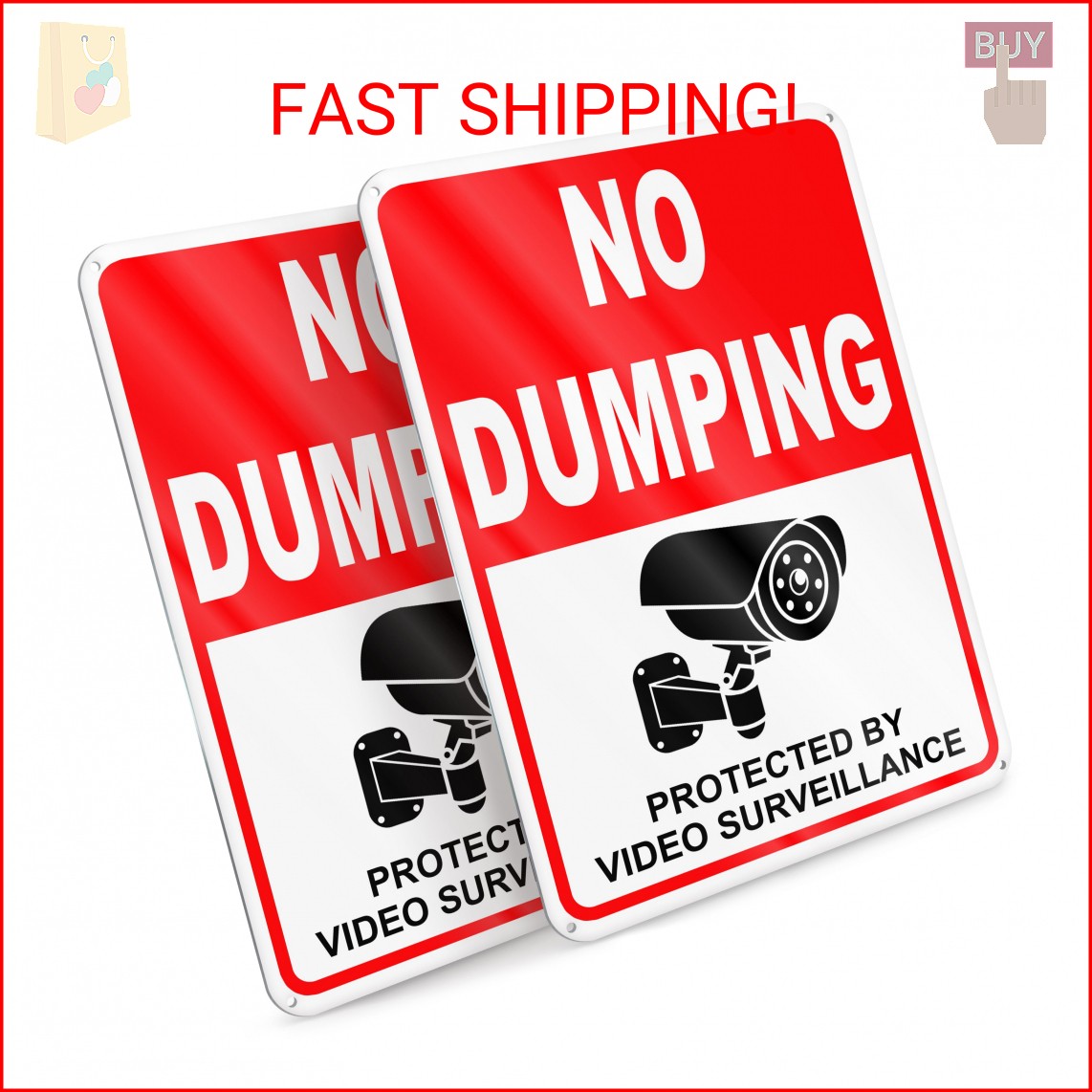 2 PC No Dumping Signs, Reflective 7 x 10 Aluminum No Littering Signs with Video